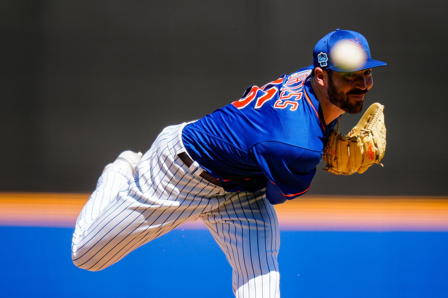 Feb 20, 2023; Port St. Lucie, FL, USA; New York Mets relief pitcher John Curtiss (46) throws a pitch during spring training workouts.